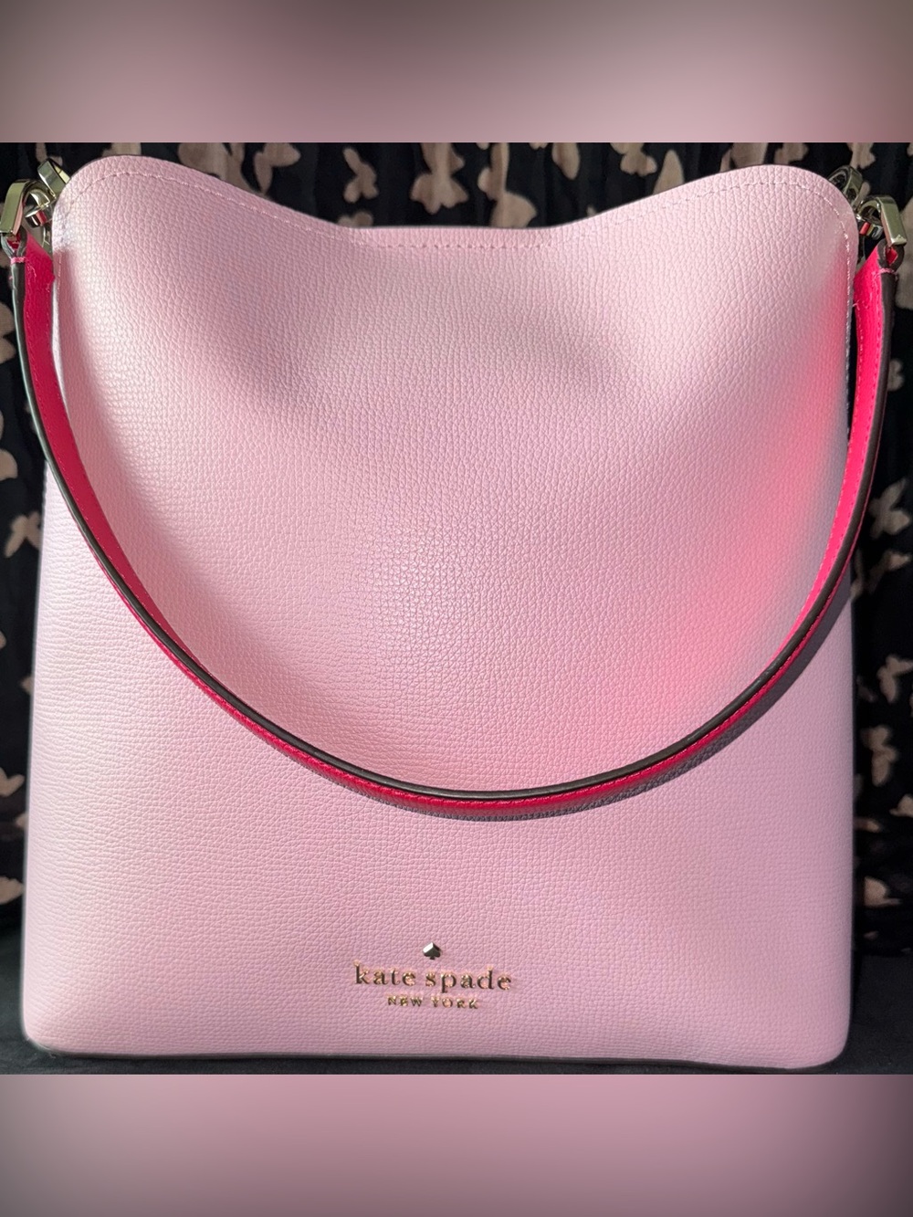 Kate Spade Darcy Grain Leather Large Bucket Bag, Palm Pink - Picture 2 of 13